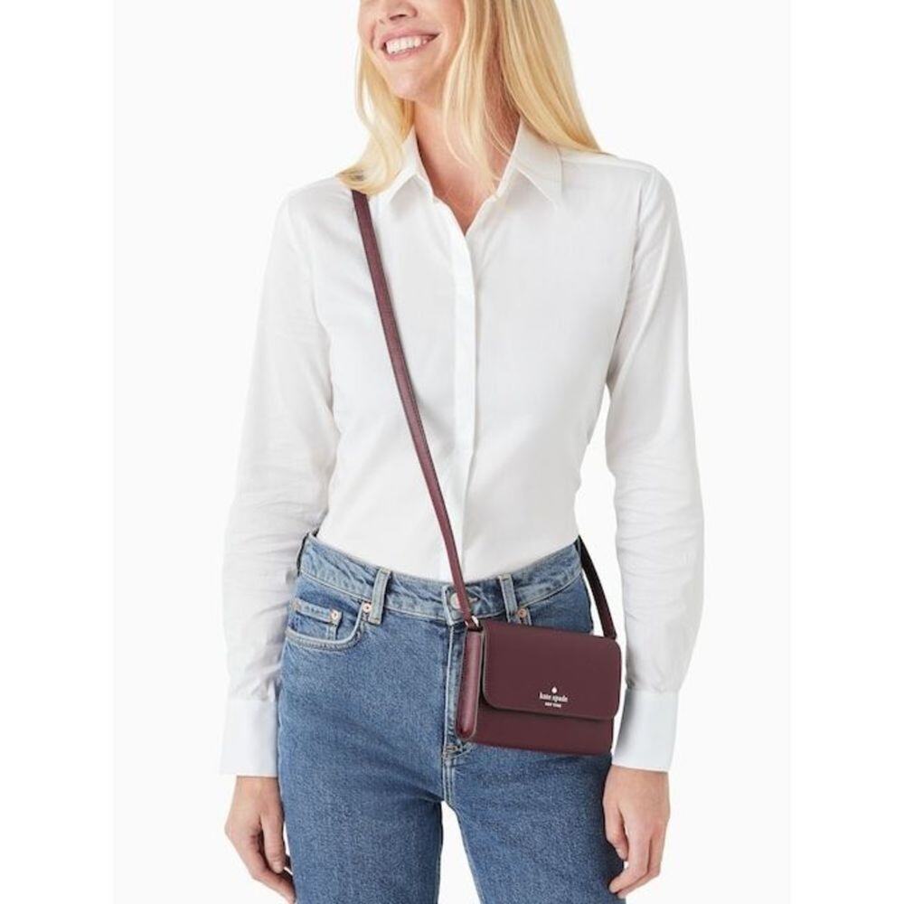 Kate Spade Brynn Small Flap Crossbody Deep Berry Burgundy - Picture 2 of 11